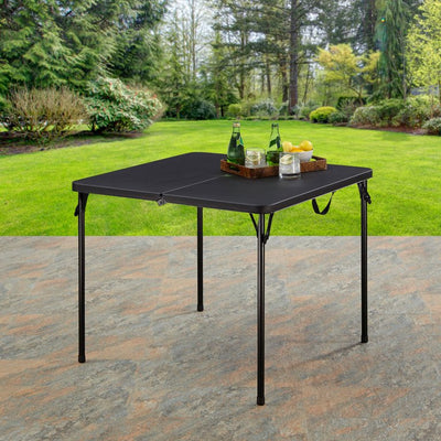 Mainstays 34" Resin Plastic Top Fold-in-Half Table, Rich Black**New**
