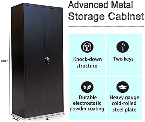 Metal Storage Cabinet with 2 Doors and 4 Shelves, Lockable Steel Storage Cabinet for Office, Garage, Warehouse, 70.86" H x 31.5" W x 15.75" D new in box