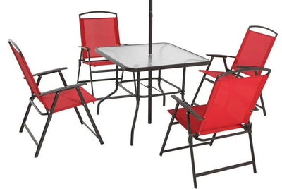 Mainstays Albany Lane 5 Piece Outdoor Patio Dining Set, Red!! NEW IN BOX, MISSING UMBRELLA!!