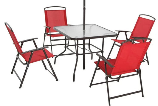 Mainstays Albany Lane 5 Piece Outdoor Patio Dining Set, Red!! NEW IN BOX, MISSING UMBRELLA!!