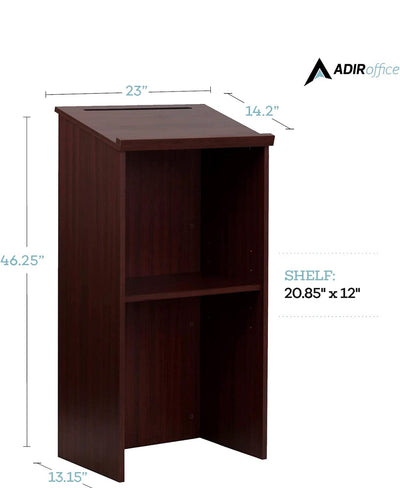 Adir Podium Wood Stand- Standing Desk for Speakers with Storage Shelf Used as Wooden Standing Shelf for Church, Classroom, Office, Restaurants (46.25 Inches, Mahogany)- NEW IN BOX