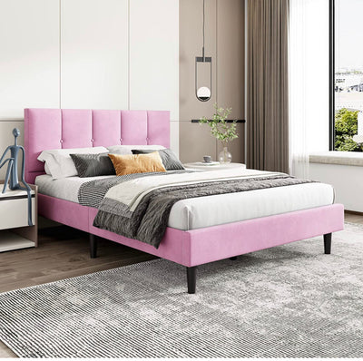 Zoophyter Upholstered Platform Bed Frame Full Size with Headboard, Central Metal Wood Slat Support, Pink (new in the box)