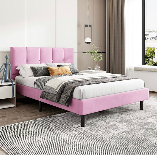 Zoophyter Upholstered Platform Bed Frame Full Size with Headboard, Central Metal Wood Slat Support, Pink (new in the box)
