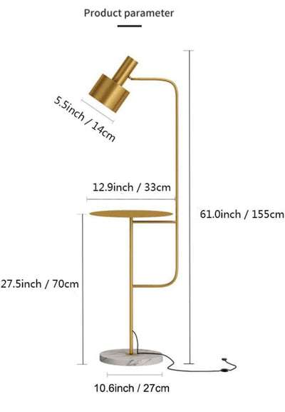 Hsyile Lighting Contemporary Modern Floor Lamp with a Table, Brushed Brass Finish- NEW AND ASSEMBLED!!!