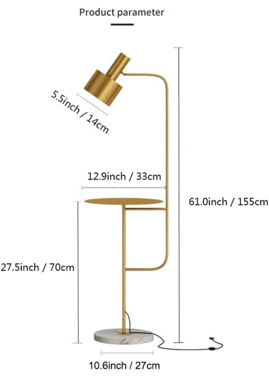 Hsyile Lighting Contemporary Modern Floor Lamp with a Table, Brushed Brass Finish- NEW AND ASSEMBLED!!!