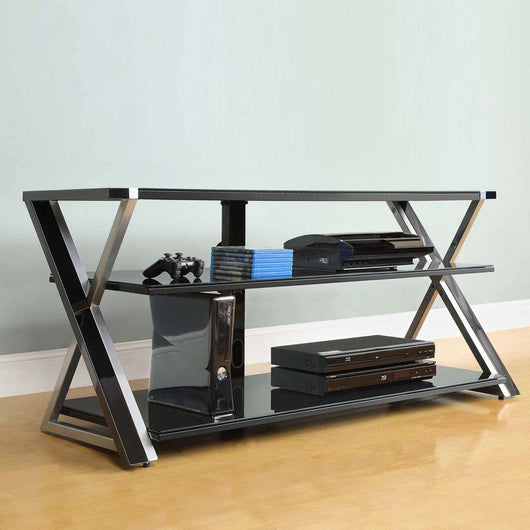 Whalen Furniture Black TV Stand for 60" Flat Panel TVs with Tempered Glass Shelves**New in Box**