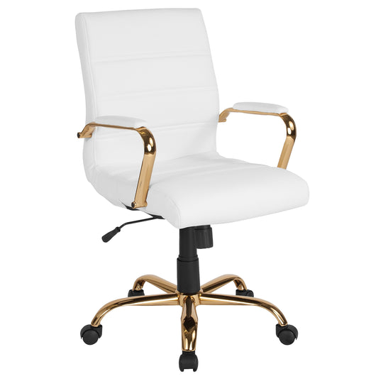 IKEA Desk Chair - White LeatherSoft Executive Swivel Office Chair with Gold Frame - Swivel Arm Chair**New and assembled**