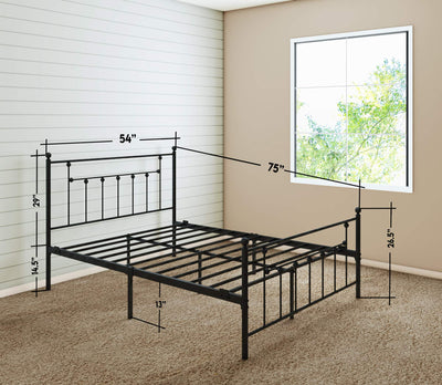 CASTLEBEDS Victorian Full Metal Bed Frame with Headboard and Footboard Platform/Wrought Iron/Heavy Duty/Solid Sturdy Metal Slat Black No Box Spring Needed Mattress Foundation Under Bed Storage AMBEE21**New in box**