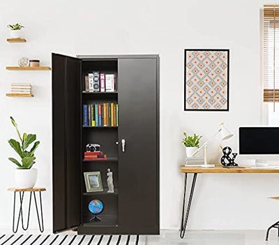 Metal Storage Cabinet with 2 Doors and 4 Shelves, Lockable Steel Storage Cabinet for Office, Garage, Warehouse, 70.86" H x 31.5" W x 15.75" D new in box