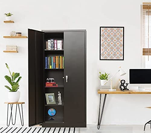 Metal Storage Cabinet with 2 Doors and 4 Shelves, Lockable Steel Storage Cabinet for Office, Garage, Warehouse, 70.86" H x 31.5" W x 15.75" D new in box