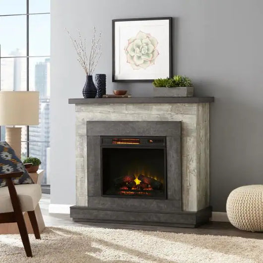 Home Decorators Collection Wildercliff 45 in. Freestanding Wall Mantel Electric Fireplace in Driftwood**New in Box**