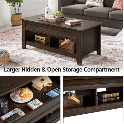 Yaheetech Lift Top Coffee Table with Hidden Storage Compartment & 2 Open Shelves, Rising Tabletop Pop Up Center Table for Living Room Reception Room, 47.5'' L, Espresso- NEW IN BOX!!! (Minor scratches from shipping, photos shown)