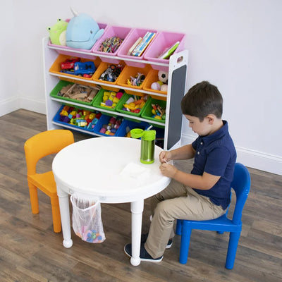 Humble Crew Kids 3pc Plastic Dry-Erase Activity Table & Chair Set with 100 Building Blocks, White, Orange, Blue**New in box**