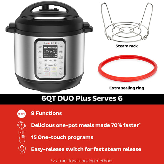Instant Pot Duo Plus 9-in-1 Electric Pressure Cooker, Slow Cooker, Rice Cooker, Steamer, Sauté, Yogurt Maker, Warmer & Sterilizer, Includes App With Over 800 Recipes, Stainless Steel, 6 Quart**New in box**