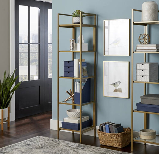 Better Homes & Gardens Nola Narrow Bookcase, Gold Finish- NEW IN BOX!!!