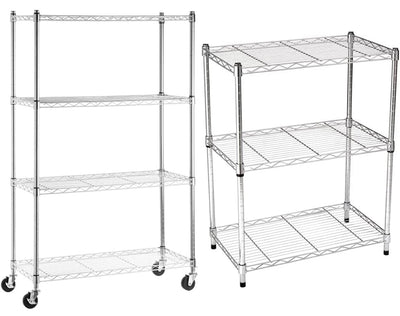 AmazonBasics 4-Shelf Shelving Storage Unit on 3'' Wheel Casters, Chrome Silver!! NEW IN BOX!!