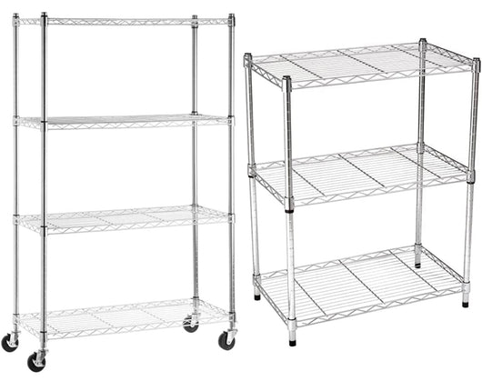 AmazonBasics 4-Shelf Shelving Storage Unit on 3'' Wheel Casters, Chrome Silver!! NEW IN BOX!!