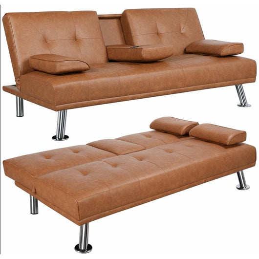 Yaheetech Modern Faux Leather Futon Sofa Bed with Armrest Home Recliner Couch Home Furniture,Brown**New**