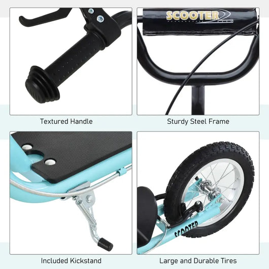 Aosom Teens Youth Scooter Ride On Toy with Adjustable Handlebar, Dual Brakes, and Inflatable Wheels For Kids 5+ - Blue- new and assembled