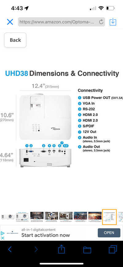 Optoma Bright, True 4K UHD Gaming Projector, 4000 Lumens, 4.2ms Response Time at 1080p with Enhanced Gaming Mode, Lowest Input Lag on 4K Projector(60hz Rr) ,240Hz Refresh Rate (1080P) HDR10 & HLG!! NEW IN BOX, MISSING REMOTE(CAN CHEAPLY BE REPLACED)!!