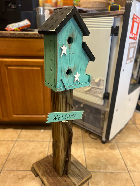 Handcrafted Blue Birdhouse