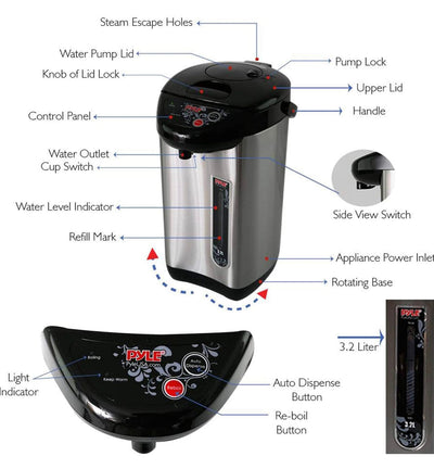 NutriChef Hot Water Urn Pot Insulated, Stainless Steel, Auto & Manual Dispense,3.38 QT /3.2L - NEW IN BOX!!!