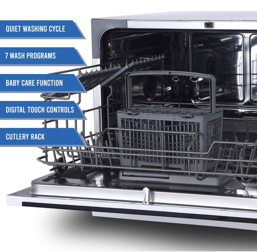 Farberware Professional Compact Portable Countertop Dishwasher with 6 Place Settings and Silverware Basket, LED Display, Energy Star, White!! NEW OUT OF BOX!!