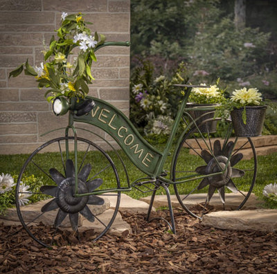 Gerson 37-Inch Long Solar-Powered Metal Antique-Style Bicycle Plant Stand with Wind Spinner Spokes- NEW AND ASSEMBLED!!!
