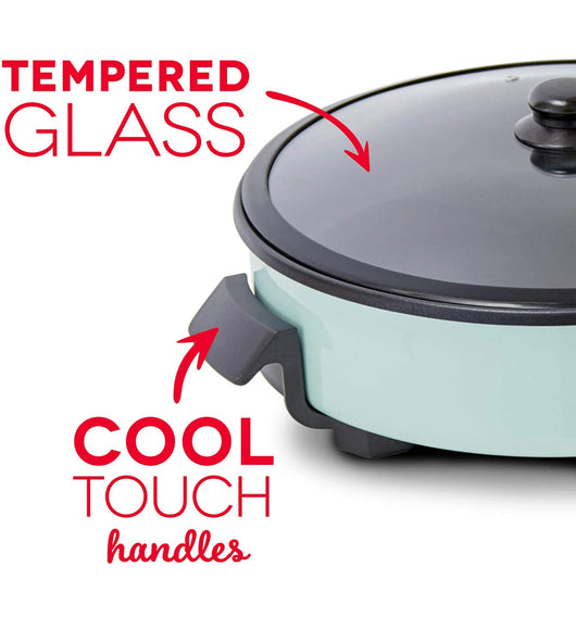 Dash Family Size Electric Skillet with 14 inch Nonstick Surface + Recipe Book for Pizza, Burgers, Cookies, Fajitas, Breakfast & More, 20 Cup Capacity, 1400-Watt - Aqua- NEW IN BOX!!!!