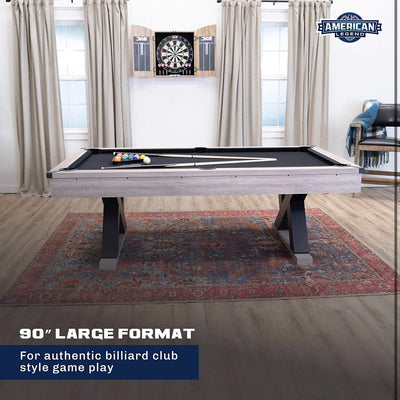 American Legend Kirkwood - 90-inch billiard table with rustic finish, K-shaped legs and black cloth, Brown!  -Brand new in the box (Assembly is required)  -Must bring truck or trailer for pick up!