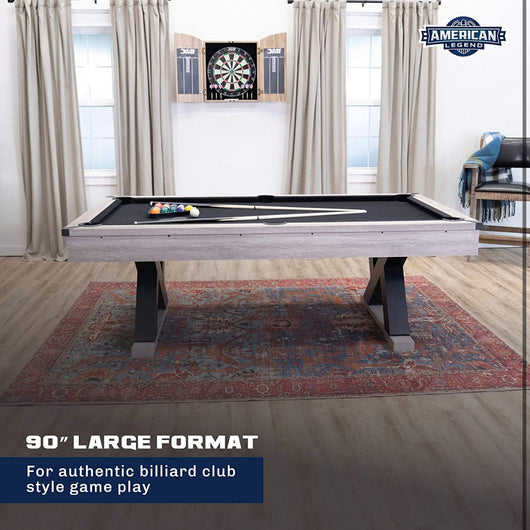 American Legend Kirkwood - 90-inch billiard table with rustic finish, K-shaped legs and black cloth, Brown!  -Brand new in the box (Assembly is required)  -Must bring truck or trailer for pick up!