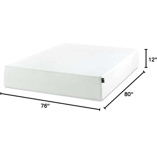 Zinus 12 Inch Green Tea Memory Foam Mattress / CertiPUR-US Certified / Bed-in-a-Box / Pressure Relieving, King, White- NEW IN BOX!!!