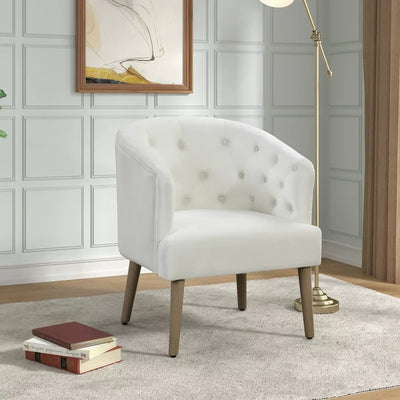 Better Homes & Gardens Barrel Accent Chair, Vanilla Dream Beige, Velvet Upholstery**New and assembled**