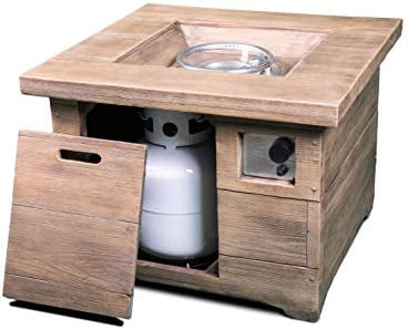 Rustic Modern Design This faux wood finished, gas firepit in contemporary white oak finish-Hanie Design Brunswick model - new in the box