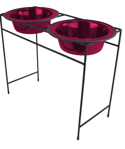 Platinum Pets Modern Double Diner Feeder with Stainless Steel Dog Bowls, X-Large, Raspberry Pop**New**
