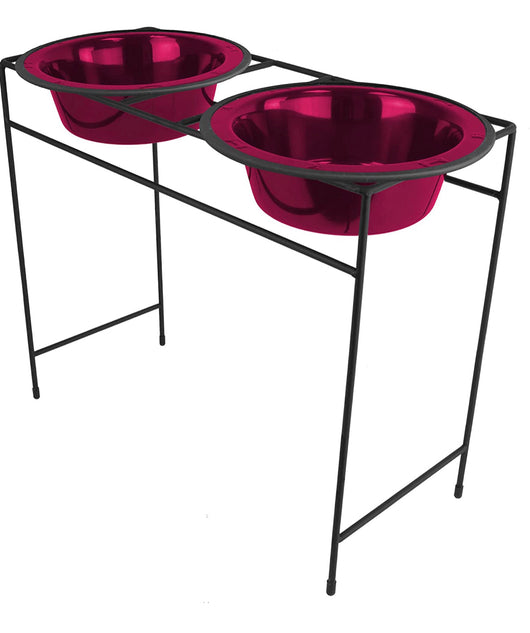 Platinum Pets Modern Double Diner Feeder with Stainless Steel Dog Bowls, X-Large, Raspberry Pop**New**