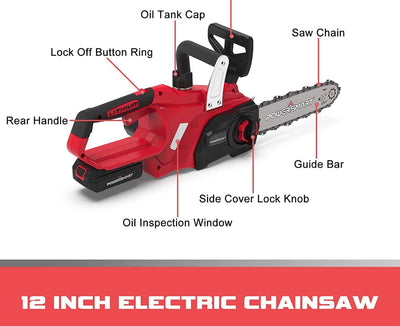 PowerSmart Electric Chainsaw 20V Battery Powered, Cordless Chain Saw With 12 Inch Chain and Bar, 4Ah Battery And Fast Charger Included! (USED ONCE - VERY CLEAN!)  -Used once very clean, photos shown