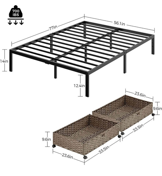 Rolanstar Full Bed Frame, Metal Platform Frame with 2 Rattan Baskets (new in the box)
