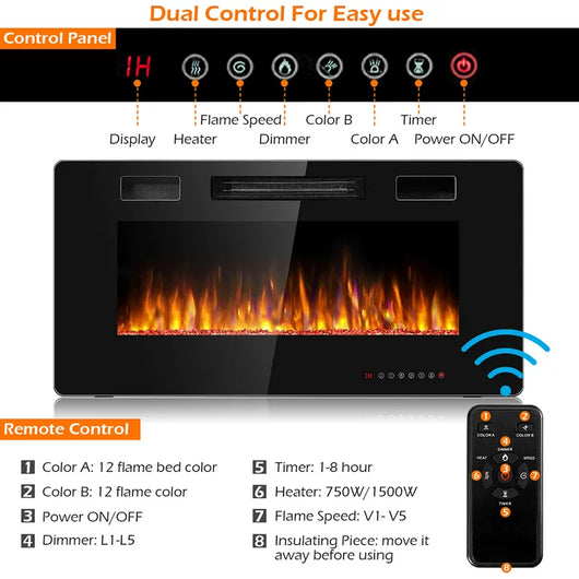 Costway 36'' Electric Fireplace Recessed Ultra Thin Wall-Mounted Heater w/Multicolor Flame!  -Brand new in the box