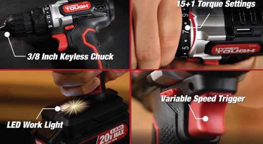 Hyper Tough 20V Max Lithium-ion 3/8 inch Cordless Drill & 70-Piece DIY Home Tool Set Project Kit with 1.5Ah Lithium-ion Battery & Charger, Bit Holder, LED Light & Storage Bag- NEW IN BOX!!!