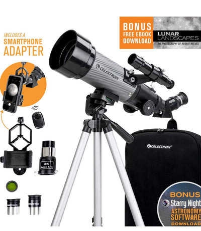 Celestron - 70mm Travel Scope DX - Portable Refractor Telescope - Fully-Coated Glass Optics - Ideal Telescope for Beginners - BONUS Astronomy Software Package - Digiscoping Smartphone Adapter**New in Box**