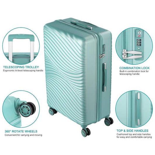 HIKOLAYAE Catalina Waves Nested Hardside Luggage Set in Elite Mint, 3 Piece - TSA Compliant- brand new set