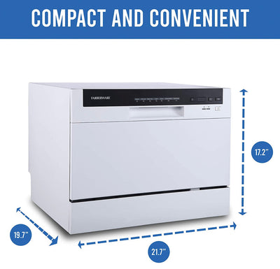 Farberware Professional Compact Portable Countertop Dishwasher with 6 Place Settings and Silverware Basket, LED Display, Energy Star, White!! NEW OUT OF BOX!!
