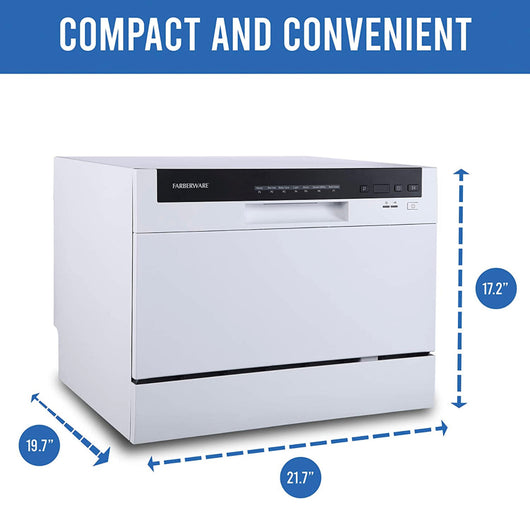 Farberware Professional Compact Portable Countertop Dishwasher with 6 Place Settings and Silverware Basket, LED Display, Energy Star, White!! NEW OUT OF BOX!!