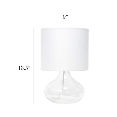 Simple Designs LT2063-CLW Small Glass Raindrop Bedside Table Lamp with White Fabric Shade, Clear**New in box**