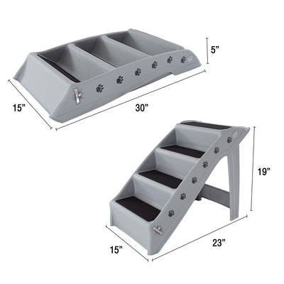 Pet Stairs Collection - Safe and Durable Indoor or Outdoor Ramp with 4-Step Design - Cat or Dog Steps for Couch, Bed, Truck, SUV, or Car by PETMAKER Gray**New in box**