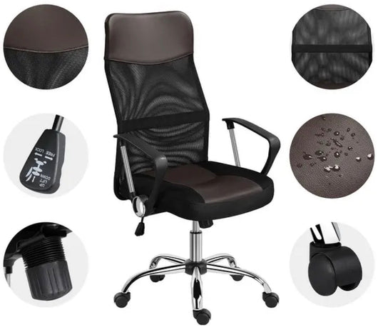 Yaheetech High Back Office Chair Ergonomic Mesh Chair with Swivel, Dark Brown!! NEW AND ASSEMBLED!!