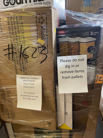 Jumbo huge liquidation pallet- over 7 ft tall ! Pallet number 1623