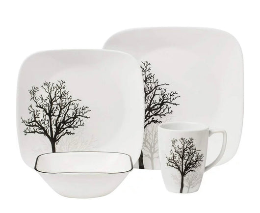 Corelle Square 16-Piece Dinnerware Set, Timber Shadows, Service for 4- NEW OUT OF BOX (missing 1 bowl)