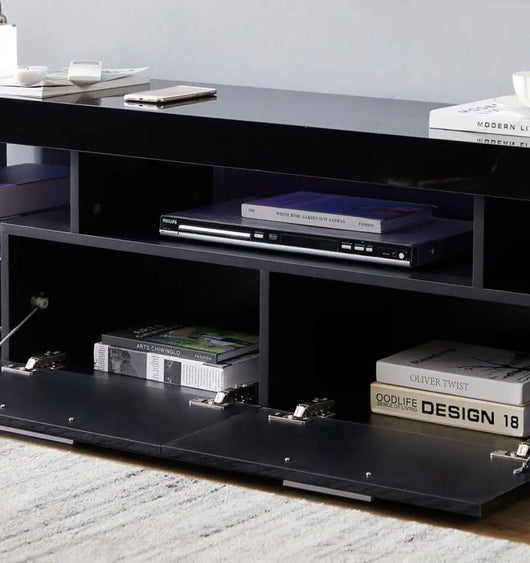 J&E Home 63 in. Black Modern TV Stand with LED Lights and 2-Storage Drawers Fits TV's up to 65 in!  -Brand new in the box
